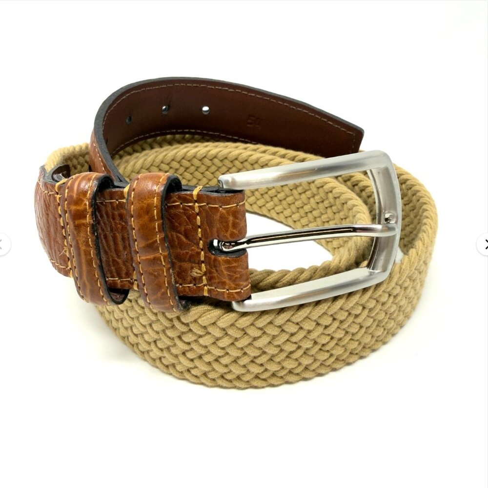 Torino Leather Co Woven Elastic Belt Khaki Brown 54 - Picture 1 of 8